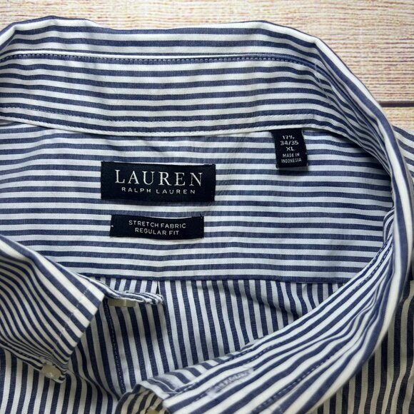 Men's Ralph Lauren Blue White Striped Button Down Shirt XL Long Sleeve Casual - Picture 3 of 15